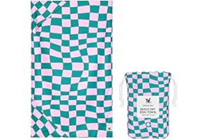 Dock & Bay Pet Towel - Super Absorbent & Quick Drying Dog Towels with Bag - 100% Recycled - Check Mutt, Large (120x70cm, 47x27)