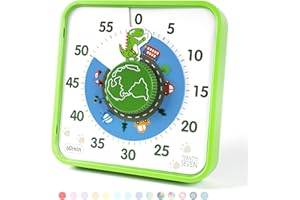 TWENTY5 SEVEN Countdown Timer 7.5 inch; 60 Minute 1 Hour Visual Timer – Classroom Teaching Tool Office Meeting, Mechanical Countdown Clock for Kids Exam Time Management Magnetic, Green Dinosaur