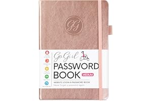 GoGirl Password Book with Alphabetical tabs – Internet Address & Password Keeper Logbook for Password Organization, Journal Notebook for Saving Website Logins. Medium Size 13.5 x 19cm - Rose Gold