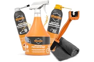 ‎WHEELOO WHEELOO Fahrrad Reinigungsset 5 teilig I Made in Germany Fahrradreiniger + Kettenreiniger + Kettenöl + Kettenbürste + Reinigungstuch I Pflegeset für MTB Ebike Fahrradpflege I Fahrradreinigungs Set