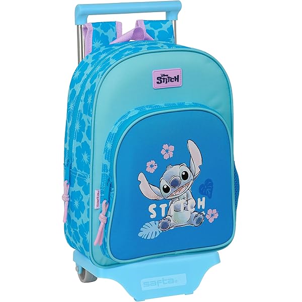 Sac à Dos Scolaire Enfant Stitch Hawaii - Adaptable Au Chariot, 32x12x38 Cm, Bleu, Dos Rembourré, Poches Latérales, Garantie 2 Ans