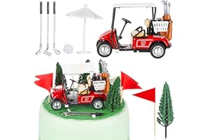 Leitee 21 Pcs Golf Cake Topper Golf Cake Decoration Golf Cupcake Topper Include Mini Golf Cart Toy Red Flag Golf Ball Green Tree Golf Club Sun Umbrella for Golf Themed Birthday (Red,Classic)