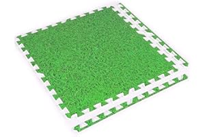 MaTvize Eva Gym Flooring Exercise Mats – (60x60cm) 1cm Thick, 4 Pcs Large Heavy Duty Interlocking, Non-Slip, Yoga Foam Floor Tiles Office, Home & Kids Play (Grass Effect, 4 Tiles (16 Square Feet))