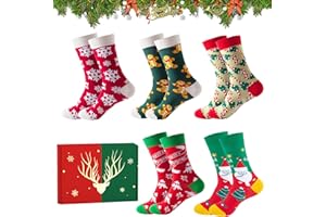 HAKIWINA Socken Weihnachten 5 Paare, Weihnachtssocken Damen Herren Geschenk für Frauen Männer Mama Oma Mädchen Sie Lustige Socken Winter Warmen Familien Weihnachtssocken Weihnachtsmann