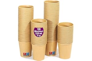 GOBETREE 100 Bicchieri di Carta Kraft Monouso da 210 ml / 7 oz. Resistenti, a Prova di Perdite. Ideali per Caffè, Tè e Bevande Rinfrescanti. Senza Odori. Bicchieri Kraft