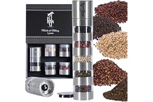 Khla - Coffret 5 Moulins à Poivres du Mékong - Coffret Cadeau - Poivres de Kampot & Sichuan - Grands Crus Rares - Poivre du Monde - Moulins Rechargeables - Origine Cambodge & Chine