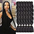Xtrend 6 Packs 24 Inch Natural Black Jumbo Braiding Hair for Twist Box Bradis Hair Kanekalon Braiding Hair High Temperature Synthetic Braiding Hair for Women(6 Packs, 1B#)