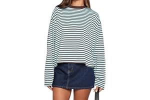 Springcmy Women Y2k Striped Long Sleeve Shirt Drop Shoulder Crewneck Sweatshirt Fall Winter Fairy Grunge Preppy Pullover Tops Streetwear