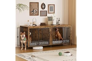 MSFE Caisse pour Chien 200CM Meuble Cage Chien Niche Moderne pour 2 Chiens Intérieur Cage pour Dog en Bois Interieur XXL avec 4 Portes Niche Robuste pour Dog de Taille Grande,Jusqu'à 100KG,200x70x85CM