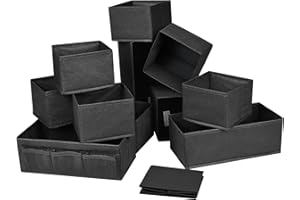 DIMJ Lot de 12 Organisateur Tiroir de Non-Tissé, Rangement Tiroir Pliable et Respirant, Boites de Rangement Rangement Sous Vetement, Chaussettes, Sous-Vêtements (Noir)
