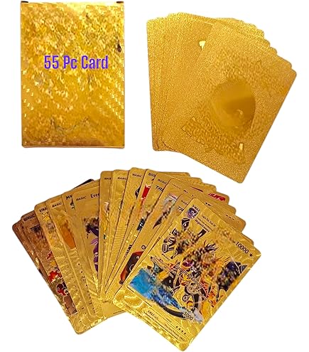 Gold Pokemon Cards 55 Piece Gold Foil Pokemon Cards Pack - Vmax V EX GX Rare  Collection No Duplicates Pokemon Gold Cards Pack