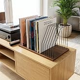 Base 50x32x26 cm Ahşap Tabanlı Metal Telli Dekoratif Plaklık Plak D&uuml;zenleyici Masa&uuml;st&uuml; Organizer