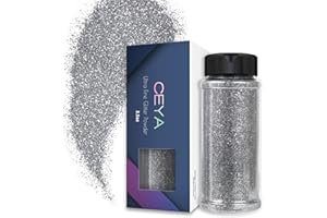 Ceya 3.5oz/ 100g Ultra Fine Glitter Powder Silver Glitter 1/128” 0.008” 0.2mm for Slime Epoxy Resin Craft Tumbler Jewelry Nail Art Festival Makeup Scrapbook Painting Wedding Cards