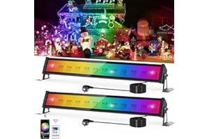 NATPOW Foco LED RGB Exterior 50W Barras de Luz RGB con Control Remoto y Bluetooth APP Foco Led Exterior 16 Millions Colore 10 Brillo 4 Scene 2 Control para DJ Bar Discoteca Jardín Christmas Bar(2Pack)