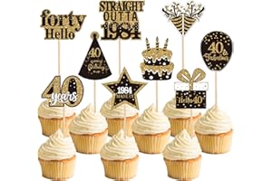 Xsstarmi 36 Pack 40th Birthday Cupcake Toppers Double Printed Forty Hello 40th Straight Outta 1984 Cupcake Picks for Cheers to 40 Years 40th Birthday Wedding Anniversary Party Decoration