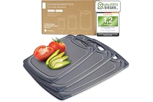 Exitoso Lot de 3 Planches à découper - Planche a Decouper Plastique - Poignée Facile à Saisir & Rainure de Jus - Passe au Lave-vaisselle, Antidérapante et Antibactérienne pour Viande, Légumes & Fruits