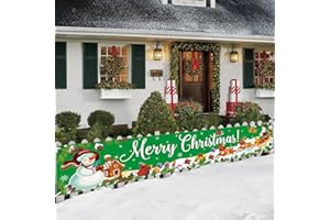 JOBKOO Frohe Weihnachten Banner, Große Weihnachtsbanner für Merry Christmas Deko, Banner Weihnachten mit Santa Claus Rentier Schneemann Hintergrund, Merry Christmas Banner für Zaun Schilder Weihnachtsdeko