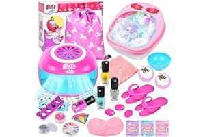 Herefun Set Unghie Bambini Kit, Unghie Bambina, Vasca Pediluvio, Smalti Unghie Kit con Unghie Asciuga, Spa Bagno Piedi per Massaggi Rilassare, Kit Smalto Unghie Bambina, Unghie Compleanno Gioco Regalo