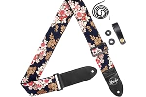 Amumu Sangle de guitare en denim pour guitare acoustique, électrique et basse avec blocs de sangle et attache de sangle de tête de mort