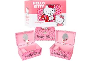 Hello Kitty Sanrio Musical Jewellery Box Girls Gift Ideas Tweens Kawaii Bedroom Decor Kuromi Wind Up Music Box Mirror Storage Drawers Anime Gifts for Her (Pink