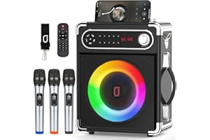 JYX Máquina de Karaoke con 3 micrófonos inalámbricos UHF, Karaoke Portátil con DJ Luces, Altavoces Bluetooth Sistema PA Soporte FM/USB/TF Card/Rec/AUX para la Party Fiesta