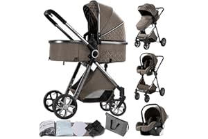 Prokoke Carrito Bebe 3 en 1, Carro Bebe 3 Piezas con Empuje Reversible de Dos Vías, Cochecito Bebe 3 Piezas con Estructura de Aleación de Aluminio, Coche Bebe 3 en 1 Recién Nacidos (225 Chocolate)
