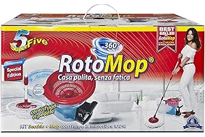 SUPERFIVE Rotomop DOR442, Scopa con Secchio di Tergipavimento, Rosso