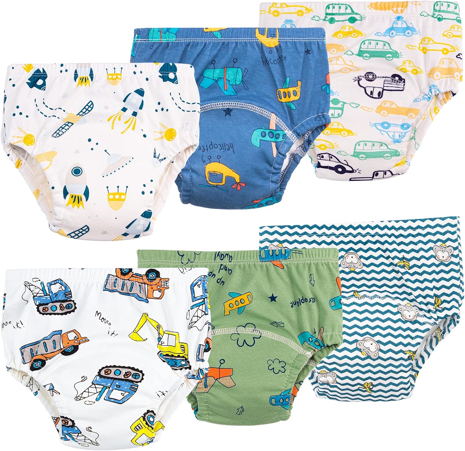 Heekcaa Potty Training Pants for Boys Girls,6 Packs Reusable Baby Toddler Training Pants Soft Washable, 2-6 Years