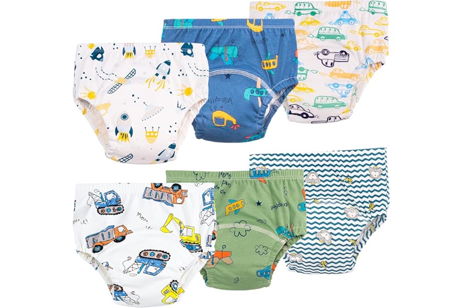 Heekcaa Potty Training Pants for Boys Girls，6 Packs Reusable Baby Toddler Training Pants Soft Washable, 2-6 Years