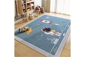 HAZARA Tappeto Astronauta Spazio Esterno, Tappeto da Gioco per Camera da Letto Mappa Astronauta Pianeta Spazio Tappeto Quadrato a Tema Area Giochi Tappeto da Gioco Antiscivolo(D,80x120cm/31x47in)