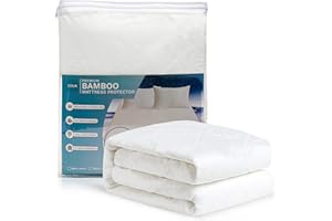 ZOUK Bamboo Mattress Protector Double Bed – Waterproof Fitted Cover (135 x 190 + 35 cm) | Breathable, Noiseless & Soft | Double Bed Mattress Protector Waterproof & Hypoallergenic