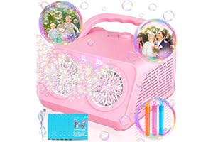 PIEKIDSFUN Bubble Machine, 16000+ Bubbles Per Minute Portable Bubble Maker, Plug-in or Battery Powered Indoor Outdoor Party Birthday Christmas (Pink)