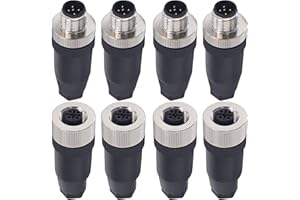 Lonlonty M12 5 Pin Male & Female Socket Panel Aviation Wire Connector,12mm Industrial Circular Connector, Outdoor Waterproof IP67,4 Sets