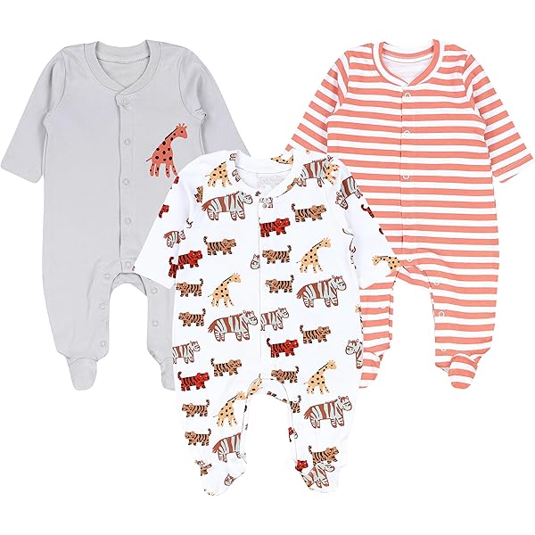 TupTam Baby Jongens Pyjama Boxpakje Slaapoverall met Voet 3-Pack, Saliegroen witte dieren sterren regenboog, 80