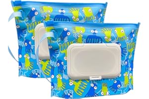 ULVBABI Petite pochette portable pour lingettes humides, distributeur de lingettes pour bébé, respectueux de l'environnement, pratique et pratique pour le transport des couches (poisson)