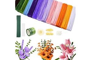 SHUTEX 800 Stück Pfeifenreiniger Blumen Set,Pfeifenputzer zum basteln,13 Farben Pipe Cleaner mit 50 Stück Blumendraht Grün,Geschenkband,Klebeband,Geeignet als Geschenk zum Valentinstag und Weihnachten