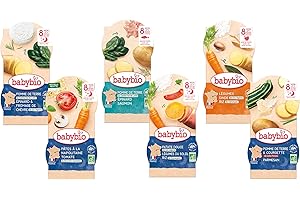 BABYBIO - 12 petits plats pour bébé - Repas midi et soir - Dès 8 Mois - 6 recettes - BIO - 12 x 200g