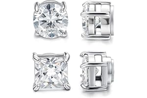Milacolato 2 Pares de Aretes Magnéticos de Acero Inoxidable Para Hombres Mujeres no Perforantes CZ Hipoalergénicos 4-10mm