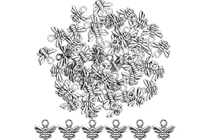 CIJIAINIENG 100 Pcs Antique Silver Bee Charms, Vintage Cute Metal Honey Bee Pendants with Holes, Animal Shape Charms Accessories, for Jewelry Making Necklace Bracelet Earrings DIY Craft Keychain Decoration