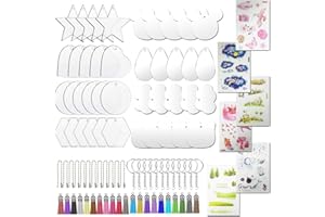 Allazone 8 Shapes Acrylic Transparent Circle Discs Set, 40 PCS Acrylic Clear Keychain Blanks, 20 PCS Keychain, 20 PCS Mini Tassels, 20 PCS Ball Chain and Sticker for DIY Projects and Crafts