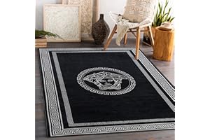 ‎RUGSX Andre Washing Rug for Children's Room, Living Room, Bedroom, Frame, Meduse Greek, Non-Slip, Black/White, 120 x 170 cm