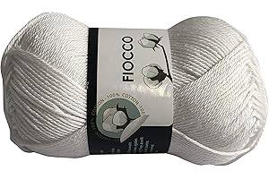 filati italiani Cotone Fiocco. 100% Cotton, 50g (125m) per Uncinetto e Maglieria (Bianco - 7000)