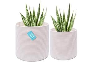 OrganiHaus Cache Pots Lot de 2Tissés, Panier Plantes d'Intérieur, Paniers à Plantes, Panier pour Jardinières de Sol, Cache Pot Plante Intérieur, Cache-Pots Boho. Blanc cassé (25 x 20 cm)