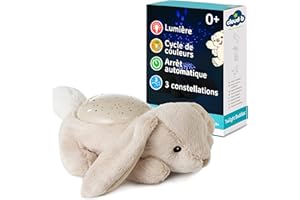 Cloud b Veilleuse Apaisante Projecteur d'étoiles | Luminosité Douce | 3 Couleurs | 3 Constellations | Arrêt Automatique | Veilleuse Peluche Lapin Twilight Buddies Bunny