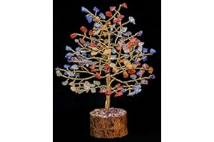 Cartbug Seven Chakra Gemstone Bonsai Money Gift Tree Crystal Reiki Healing Feng Shui Prosperity Stones & Crystals Gem Figurines Good Luck Chakra Balancing 7-8 Inch Golden Wire