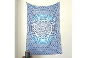 MOMOMUS Pareo oder Strandtuch Groß, 100x200, XL - Mit Mandala-Motiv - Stranddecke Sandfrei Sanddurchlässig, Strandmatte Sandfrei oder Dünne Picknickdecke Sandabweisend - Blau, 135x210 cm