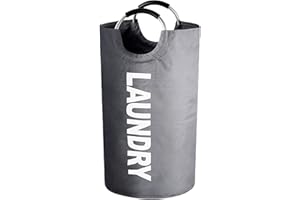 Paniers à linge pliable, 90L Panier à Linge avec poignée, Sac à Linge en Tissu Oxford, Panier Linge Sale Bac Linge Sale, Corbeille à Linge portable, trieur à linge, collecteur de bouteilles-Gris foncé