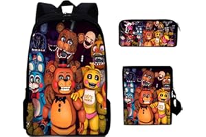 JIUMAOCLEU Fnaf Zaino Cinque Notte Gioco Borsa Scuola Set per Ragazzi Ragazze Anime Zaino con Tracolla Astuccio Fnaf Zaino Casual Daypacks Borsa da Viaggio