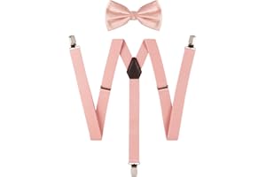 TIE G U STYLE TIE G Solid Color Men's Braces + Woven Bow Tie Set for Wedding : Vivid Color, Adjustable Suspender, Strong Clip, Elastic Band