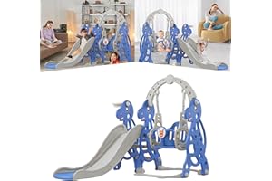 YARDIN Tobogán infantil 4 en 1 para interiores a partir de 1 año, equipo de juego para niños con canasta de baloncesto, columpio y estructura de escalada, tobogán para bebés y bebés (arco)